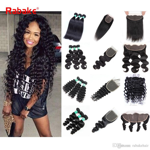 13x4 Lace Frontal with Bundles Rabake 100 Cheveux Humains Lace Frontal Deep Wave Deep Wave Bundles with Closure