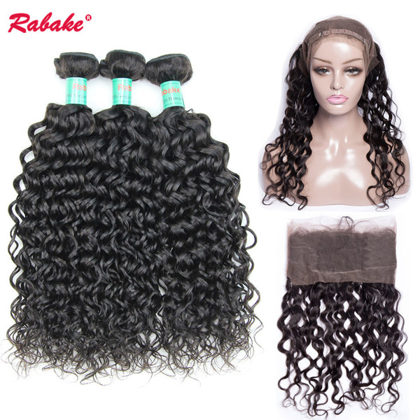 Malaysian Water Wave 360 lace frontal Rabake 4pcs/lot Human Hair Virgin Hair Extensions 2/3 Water Wave Bundles with Closure 