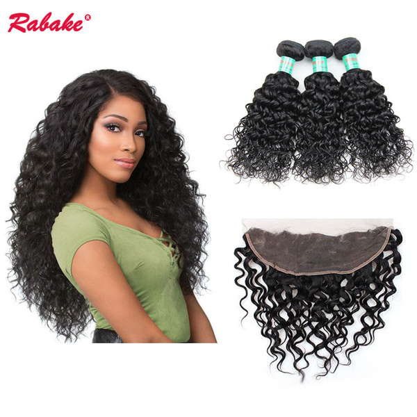 Malaysian Water Wave 3 Bundles with Lace Frontal Closure Rabake 4Pcs/Lot Pre Plucked Virgin Water Wave Weave Hair Bundles with 13x4 Closure