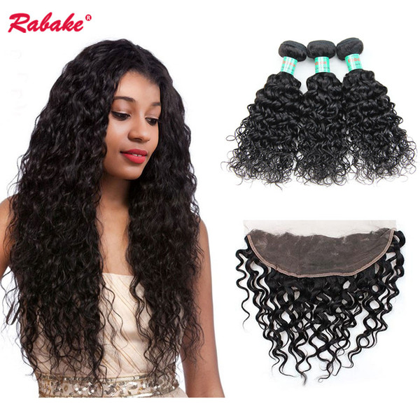 Water Wave Bundles with Frontal 13x4 Ear to Ear Closure Rabake Brazilian Peruvian Malaysian Virgin Human Hair Bundles with Frontal DHL Ship