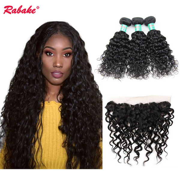 Water Wave Hair Silk Bace Lace Frontal Closure Rabake Brazilian Virgin Water Wave Weave Middle Three Free Part Hair Closure 