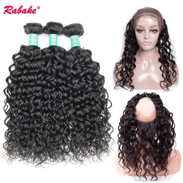 Brazilian Virgin Water Wave 360 Lace Frontal with Bundles Rabake 3pcs 4pcs Human Hair Bundles with Pre Plucked 360 Closure Frontal Wholesale