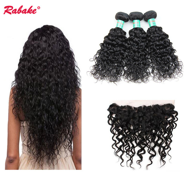 Brazilian 8A Water Wave Bundles with Frontal Rabake Virgin Human Hair Weave Natural Water Wave Hair Extensions Lace Frontal for Black Women