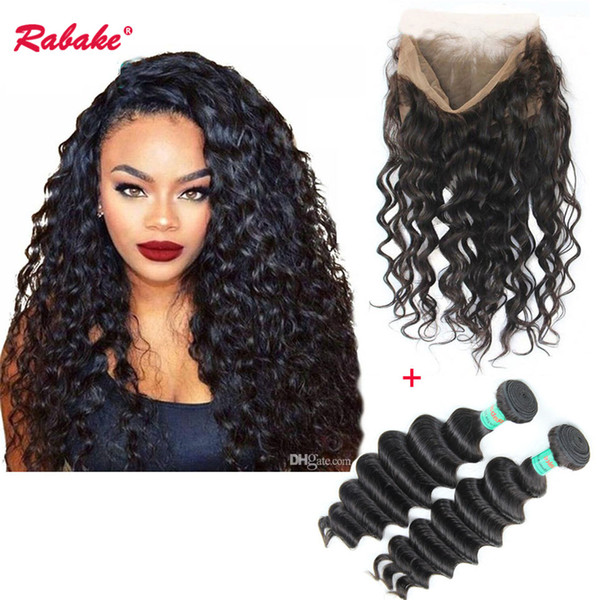 Brazilian Loose Deep Wave Weave Bundles with 360 Silk Base Frontal Closure Rabake Loose Deep Curly Brazilian Cheap Virgin Hair 360 Frontal