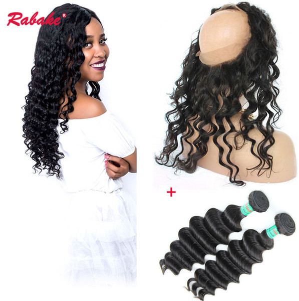 360 Frontal with Bundles Loose Brazilian 6A Loose Deep Unprocessed Virgin Hair Rabake Peruvian Silk Loose Deep Wave 360 Lace Frontal Closure