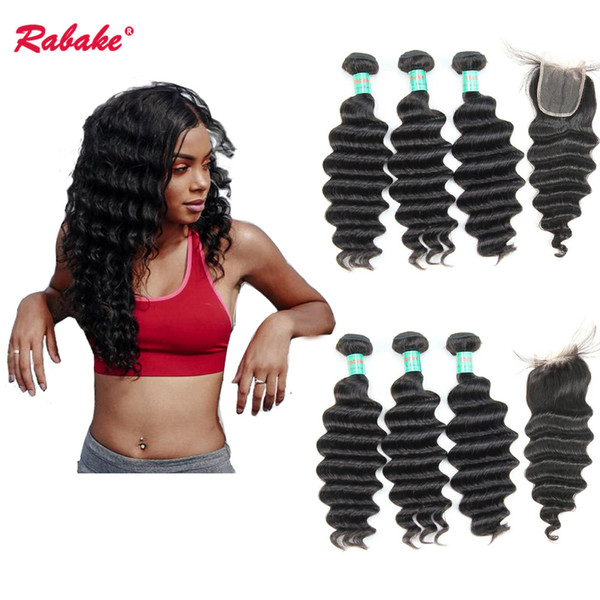 Loose Deep Wave Brazilian Virgin Hair Bundles with Closure Rabake Human Hair Bundles With Closure Cheap Loose Deep 4x4 Weave Closures