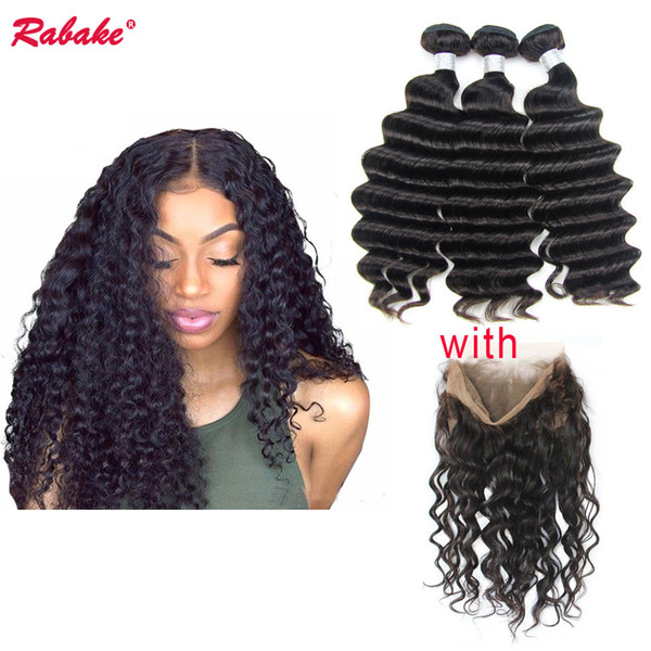 Brazilian Loose Deep Wave Remy 360 Frontal with Bundles Rabake Loose Deep Curly Virgin Remi Human Hair Bundles with Silk 360 Lace Closure