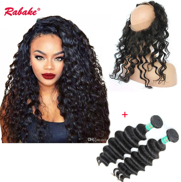 Loose Deep Virgin Hair Bundles with 360 Frontal Rabake Brazilian Loose Deep Wave Weave Silk 360 Frontal with Bundles DHL Fast 