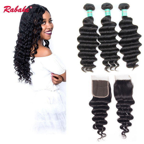 Human Hair Bundles With Closure Loose Deep Wave Rabake Brazilian Virgin Hair 3 Bundles with Top Lace Closure Wholesale 4x4 Weaves Closure