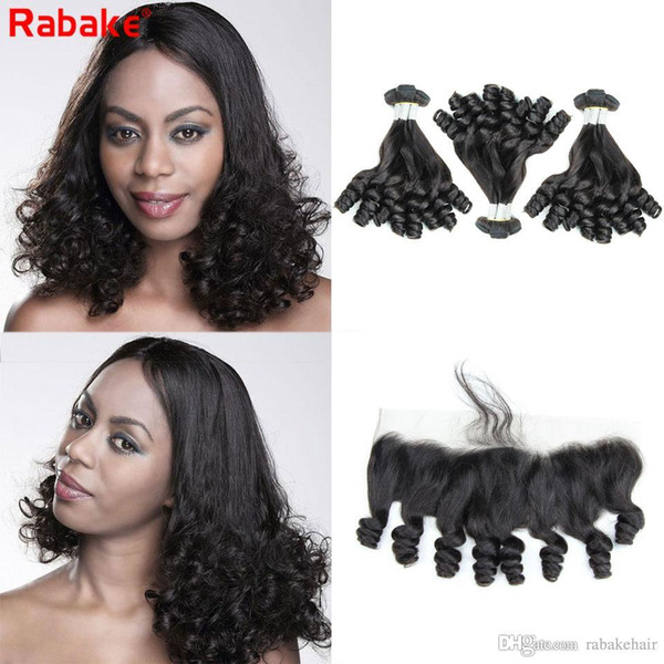 Funmi Curly 9A Grade Peruvian Human Hair Bundles with Frontal Rabake Brazilian Raw Indian Malaysian Aunty Funmi Hair Extensions Bouncy Curls