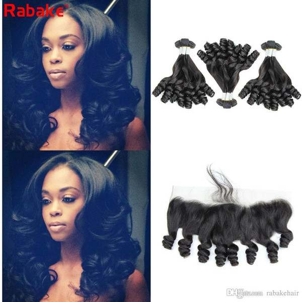 Brazilian 10A Remy Human Hair Bundles with 13x4 Lace Frontal Rabake Cuticle Aligned Hair Weave Extensions Aunty Funmi Hair Bouncy Curls Deal