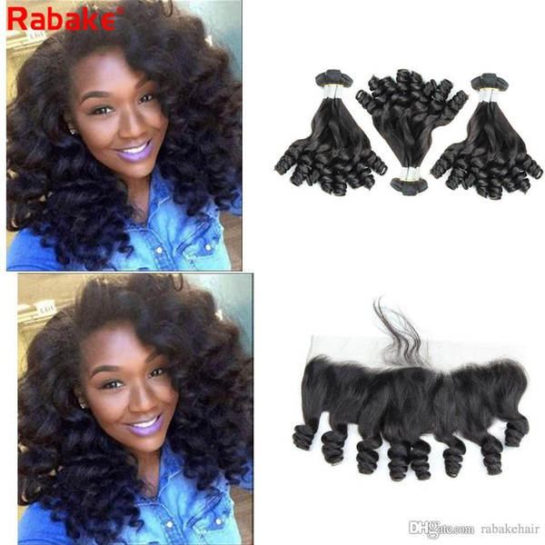 Raw Indian Remy Funmi Curls Human Hair Bundles with Frontal Rabake Brazilian Peruvian Malaysian Aunty Funmi Hair Extensions Double Wefts