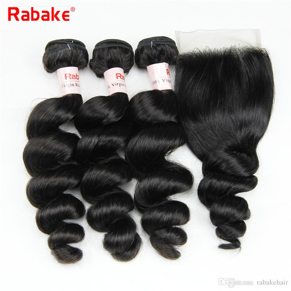 Loose Wave Weave Remy Indian Human Hair Bundles with Closure Rabake Cuticle Aligned Raw Indian Hair Weave Extensions 4x4 Lace Closure Deal