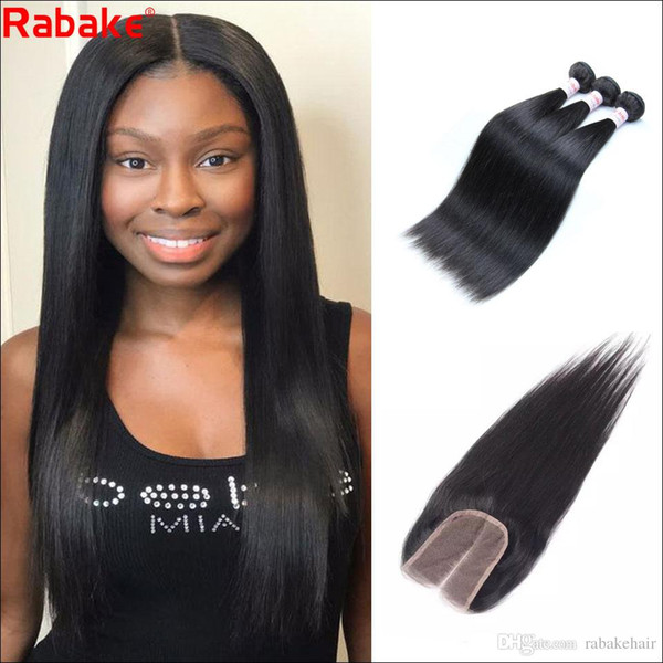 Remy Silky Straight Human Hair Bundles with Closure 100 Unprocessed 9A Grade Peruvian Human Hair Extensions Per I Capelli Rabake 4x4 Closure