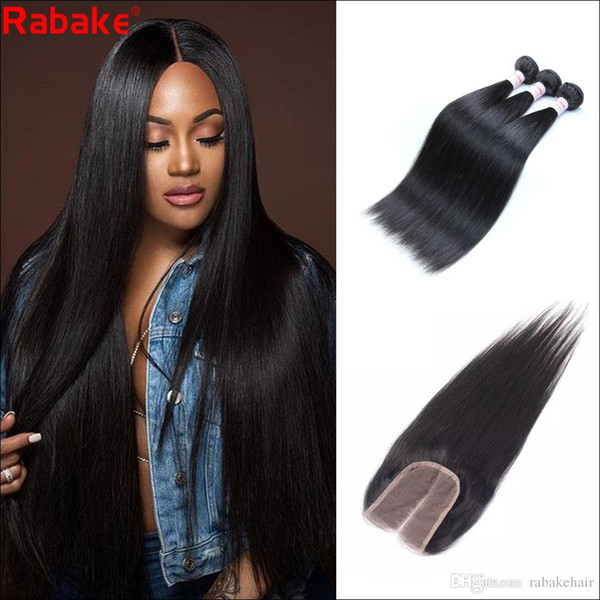 Brazilian Remy Human Hair Bundles with Closure Peruvian Raw Indian Malaysian Hair Extensions 4x4 Swiss Top Lace Closure Cuticle Aligned Hair