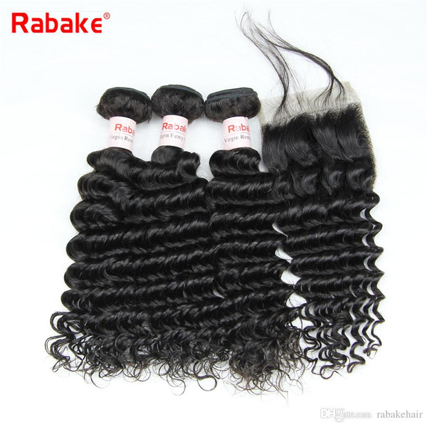 Remy Deep Wave Brazilian Hair 3 Bundles with Closure Rabake Human Hair Weave Extensions 4x4 Swiss Top Lace Closure Wholesale Fast 