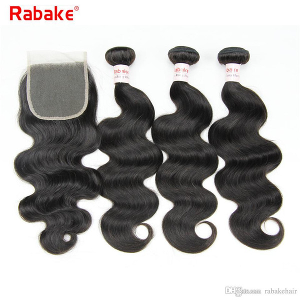 Remy Body Wave Human Hair Bundles with Closure Rabake 100% Unprocessed Raw Indian Hair Extensiones De Cabello 4x4 Top Lace Closure Wholesale