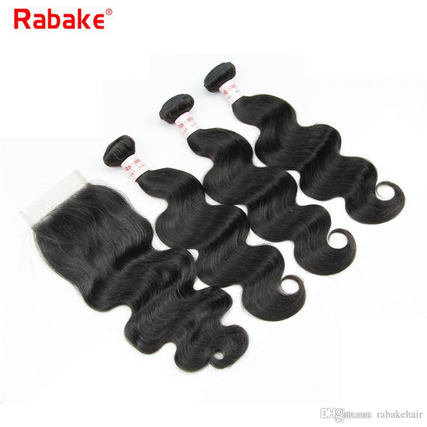 Body Wave Remy Human Hair Bundles with Closure Rabake Malaysian Cuticle Align Hair Extensions 4x4 Top Lace Closure Wholesale Bundle Deal