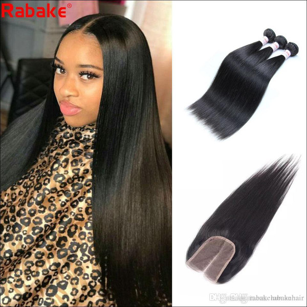 Straight Remy Brazilian Hair Bundles with Closure Rabake 4x4 Swiss Top Lace Closure Silky Straight Human Hair Extensions De Cabello Bulk