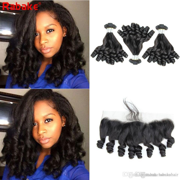 Remy Funmi Human Hair Bundles with Frontal Rabake Peruvian Funmi Hair Egg Curls Weave Extensions Funmi Bouncy Curl 13x4 Lace Frontal Closure