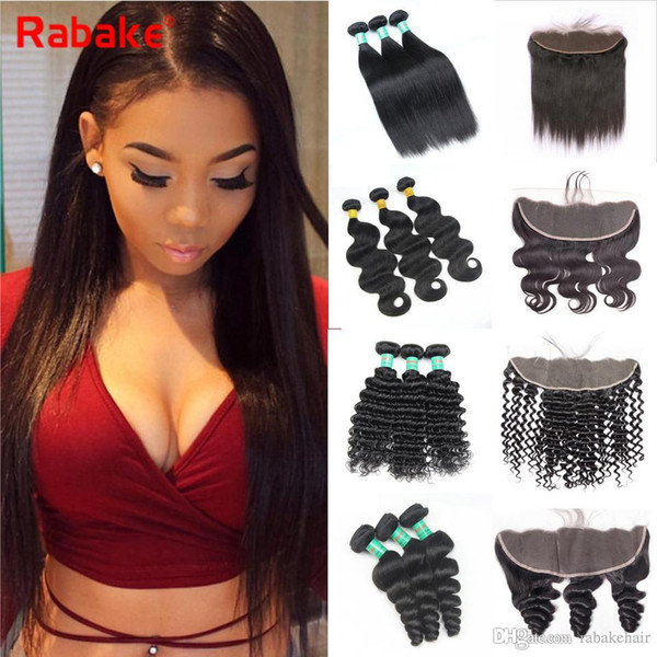 Cheap Brazilian Human Hair Bundles with Frontal Rabake Deep Wave Bundles with Ear to Ear Weaves closure Unprocessed Virgin Hair Bundle Deals