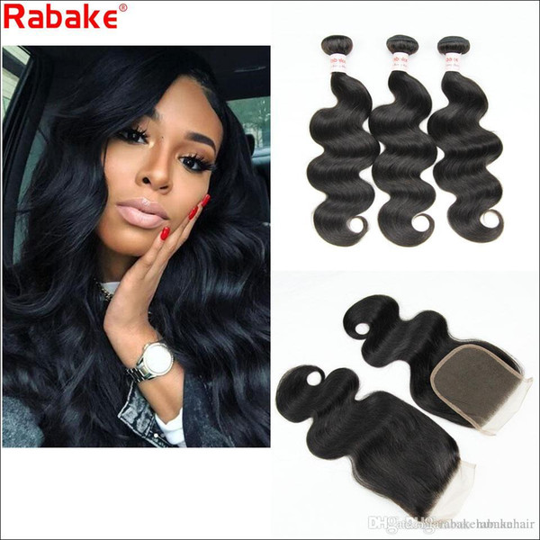 Brazilian Human Hair Bundles with 4x4 Top Lace Weaves Closure Rabake Remy Body Wave Cuticle Aligned Human Hair Weave Extensions Bulk