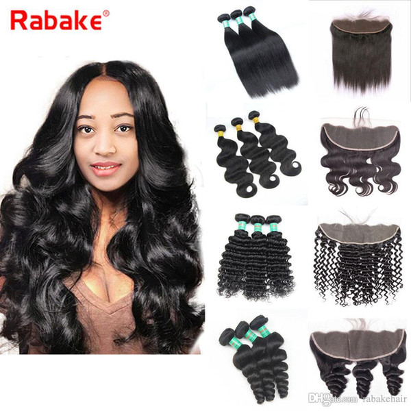 9A Grade Peruvian Human Hair Deep Wave Bundles with Frontal Rabake 100 Cheveux Humains Lace Frontal Unprocessed Virgin Hair Bundle Deals