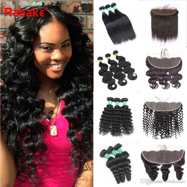 9A Grade Peruvian Human Hair Bundles with Frontal Rabake Body Wave Straight Loose Deep Wave Hair Bundles 100 Cheveux Humains Lace Frontal