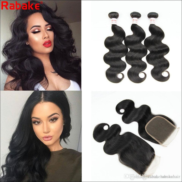 Raw Indian Remy Body Wave Human Hair Bundles with Closure Rabake Cuticle Aligned Hair Extensions 4x4 Silk Lace Closure Bundle Bulk Deals