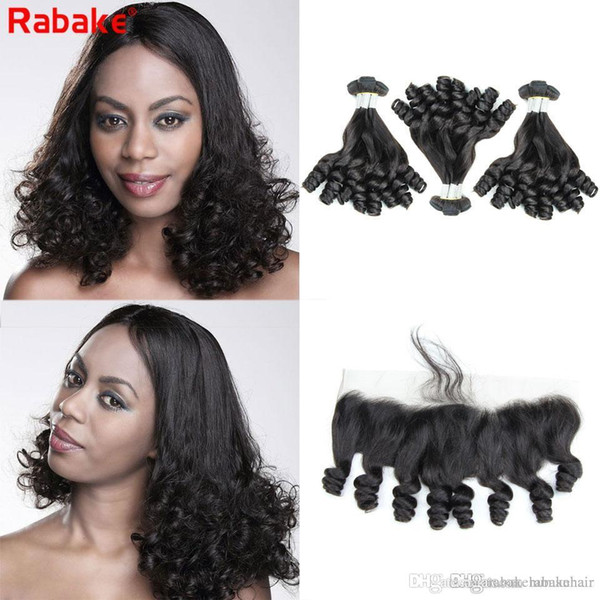 Funmi Curly 9A Grade Peruvian Human Hair Bundles with Frontal Rabake Brazilian Raw Indian Malaysian Aunty Funmi Hair Extensions Bouncy Curls