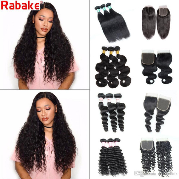 Brazilian Virgin Human Hair Bundles with Closure 3Pcs Cheap Mongolian Loose Wave Hair Bundle Deep Wave Body Wave Hair Weave Extensions