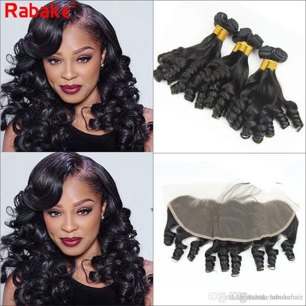 8A Grade Brazilian Virgin Human Hair Bundles with Frontal Aunty Funmi Bouncy Curl Brazilian Funmi Curl Hair 3 Bundles with Frontal Closure