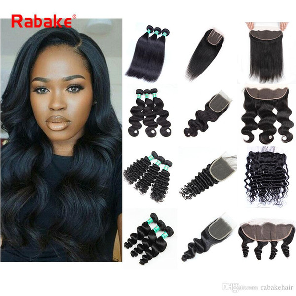 Brazilian Hair 3 Bundles with Closure Frontal Rabake 13*4 Ear to Ear Closure Deep Wave Body Wave Hair Extensions Curly Weave Bundles Deal