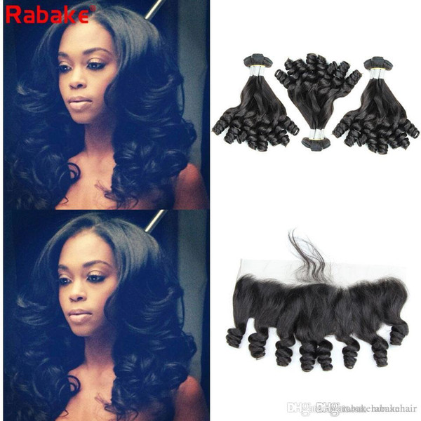 Brazilian 10A Remy Human Hair Bundles with 13x4 Lace Frontal Rabake Cuticle Aligned Hair Weave Extensions Aunty Funmi Hair Bouncy Curls Deal