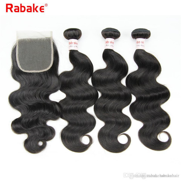 Remy Body Wave Human Hair Bundles with Closure Rabake 100% Unprocessed Raw Indian Hair Extensiones De Cabello 4x4 Top Lace Closure Wholesale