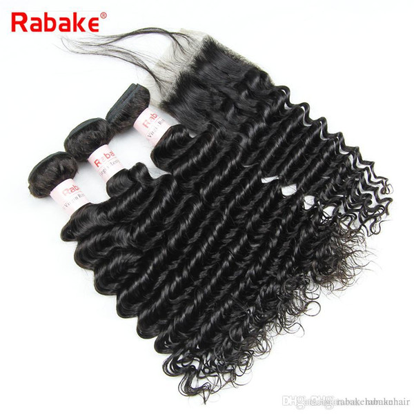 Malaysian Remy Deep Curly Bundles with Closure Rabkae Deep Wave Cuticle Aligned Human Hair Weave Extensions De Cabello Bulk Deal Wholesale