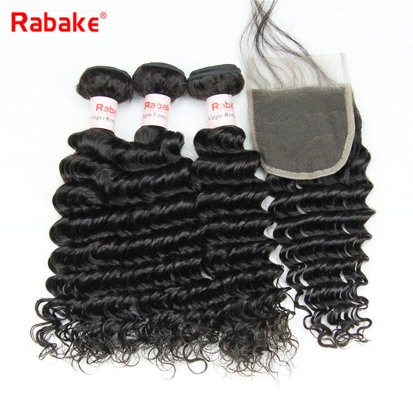 Raw Indian Deep wave Remy Human Hair Bundles with 4x4 lace Closure 100 Unprocessed Human Hair bundles with closure extensions