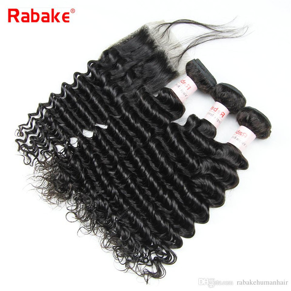 Rabake hair 9A Brazilian Hair Bundles with 4x4 Top lace Closure Cuticle Aligned Deep wave 100% Brazilian Virgin Remy Hair Extensions Deep