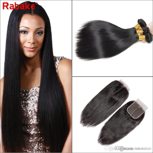 Rabake Indian Straight Hair Bundles With Closure 100% Human Hair Weaves With 4*4 Swiss Lace Closure Cheap Unprocesssed Human Hair Extensions