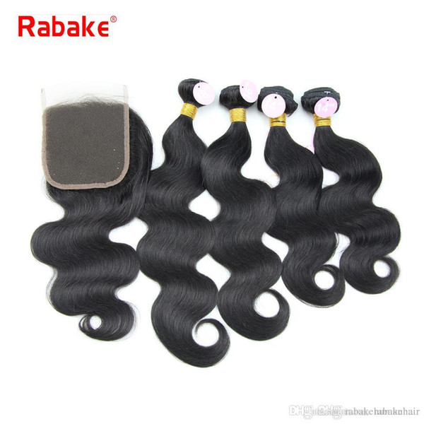 Rabake Cheap Best Quality Indian virgin hair weave bundles with closure body wave human hair extensions with 4x4 top lace closure