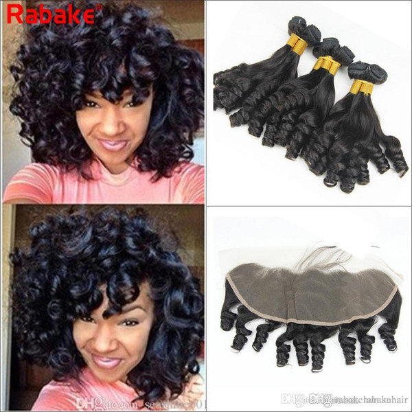 Rabake Malaysian Virgin Hair Bundles with Frontal Aunty Funmi Curl Bouncy Curl Malaysian Human Hair Extensions Bleached Knots Fronal Closure