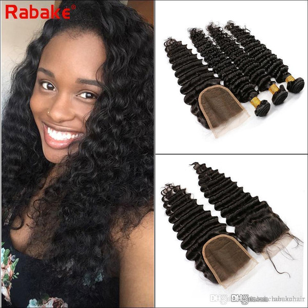 Peruvian Deep Curly Hair Weave Bundles with Top Lace Closure 100% Unprocessed Virgin Human Hair Extensions 4x4 Swiss Lace Wholesale