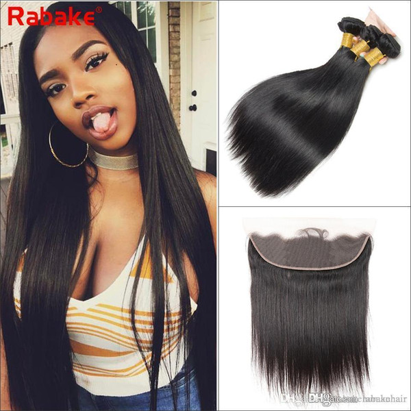 Peruvian Virgin Hair Bundles with Frontal Closure Straight Human Hair Weave 13x4 Swiss Lace Bleached Knots Best Rabake Wholesale Cheap Price