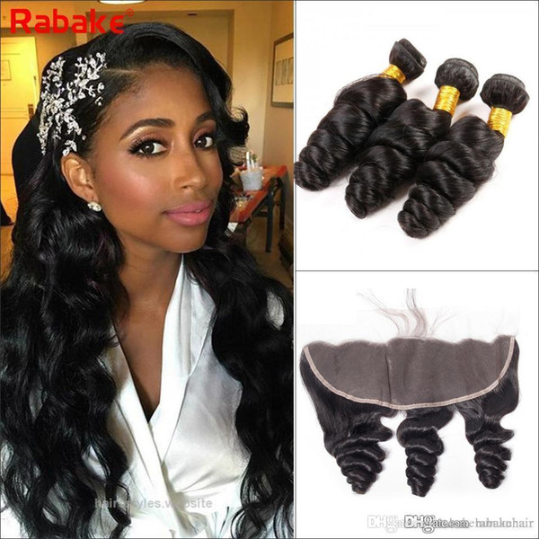 Rabake Looose Wave Virgin Hair Bundles with Frontal Brazilian Human Hair Weave Extensions with 13x4 Lace Frontal Closure Rabake Wholesale