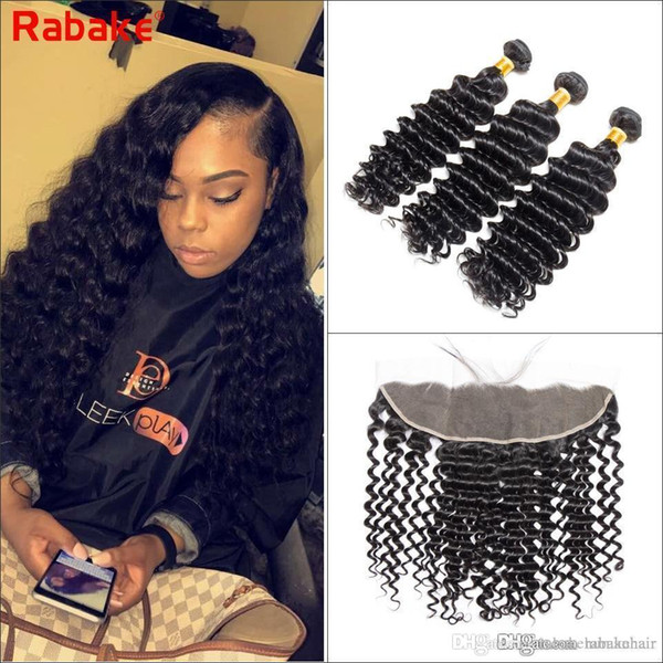 Malaysian Virgin Hair Bundles with Lace Frontal Closure 3 pcs Deep Wave Curly Hair Weaves Bundles with 13x4 Frontal Rabake Wholesale Price