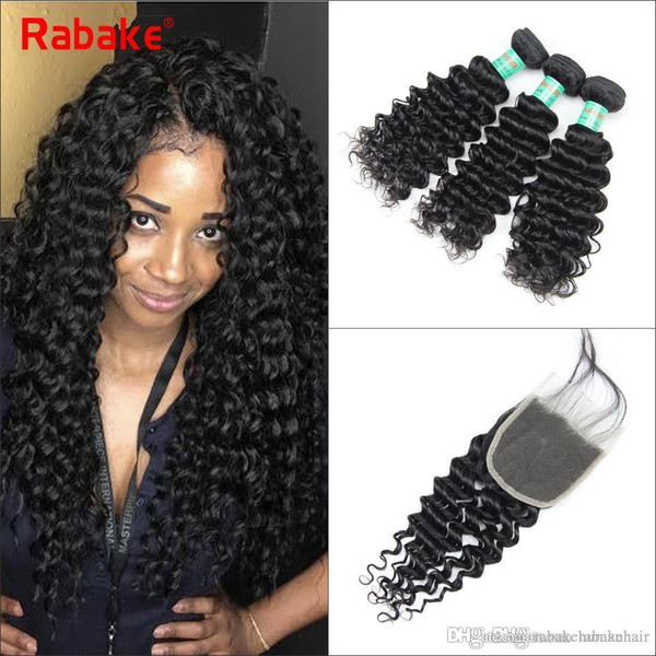 Indian Deep Curly Virgin Hair Bundles with Closure 8A Grade Deep Wave 100% Unprocessed Raw Indian Human Hair Extensions 4x4 Top Lace Closure