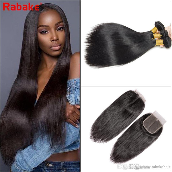 Brazilian Virgin Hair Weave Bundles With Top Lace Closure 4*4 Swiss Lace Straight Best Human Hair Extensions Wholesale Cheap Price Rabake