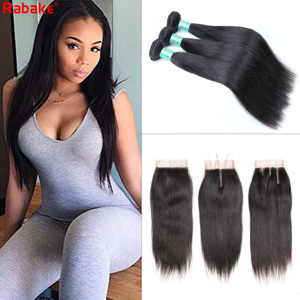 Brazilian Human Hair Straight Bundles With 4*4 Lace Closure 100% Unprocessed Virgin Human Straight Hair Extensions For Black Women