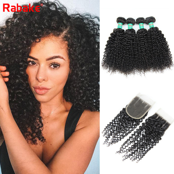 Brazilian Kinky Curly Human Hair Bundles With 4X4 Top Closure Kinky Curly Weaves 100 Unprocessed Virgin Hair Extensions For Black Women