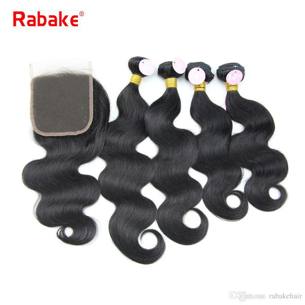 Rabake Cheap Best Quality Indian virgin hair weave bundles with closure body wave human hair extensions with 4x4 top lace closure